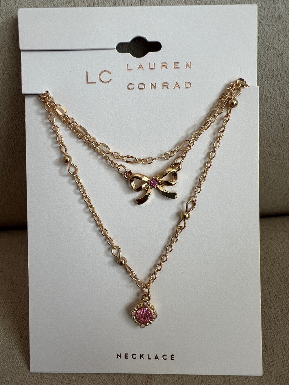 NWT LC Lauren Conrad Gold-Tone Layered Necklace with Pink Accents